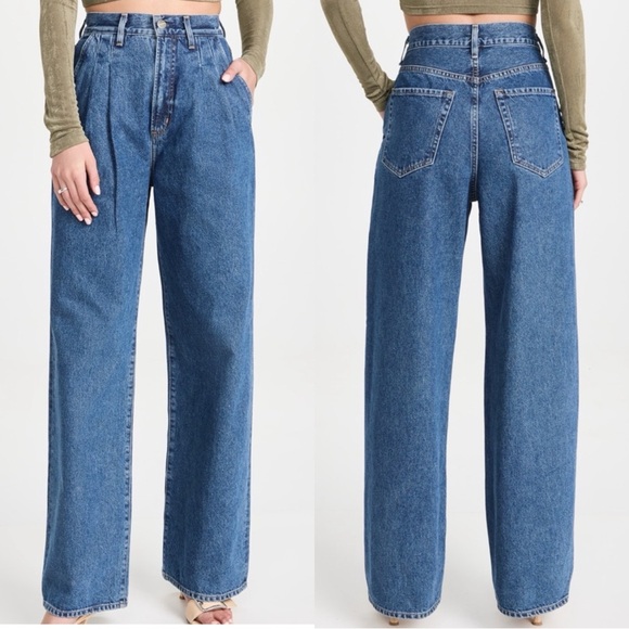 GOLDSIGN The Edgar Pleated High Rise Wide Leg Trousers Jeans - www